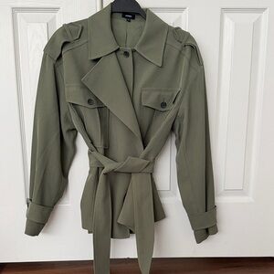 Express Olive Green Belted Trench Coat